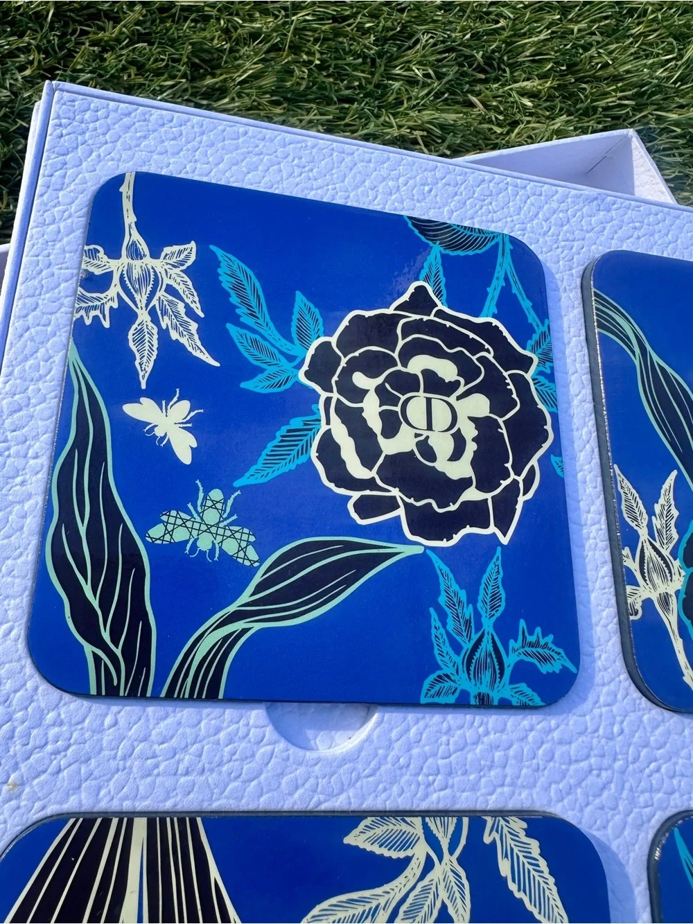 DIOR Maison Blue Floral Coaster Set of 4 with Box